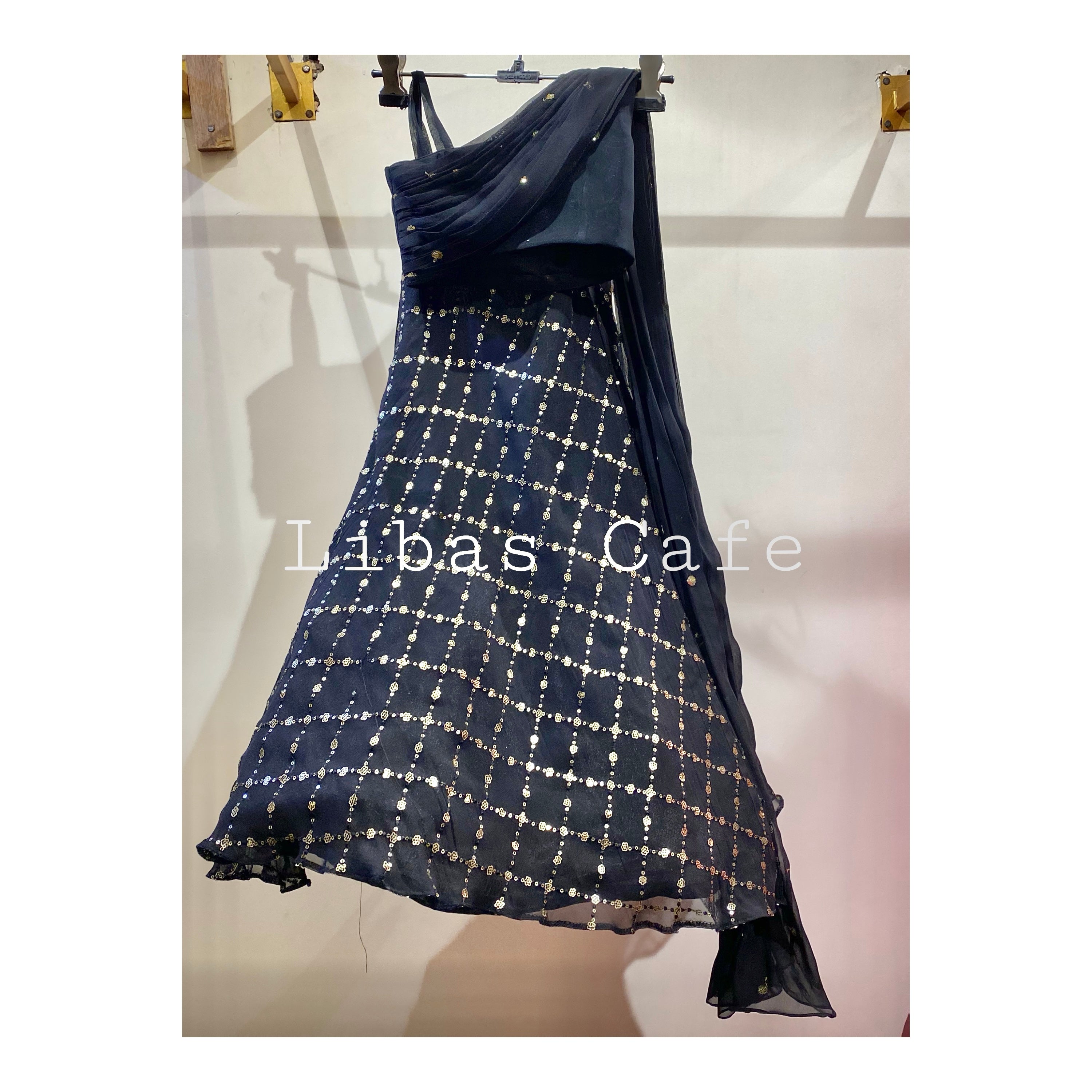 Black Drape Sequin Baby Girl Lehenga